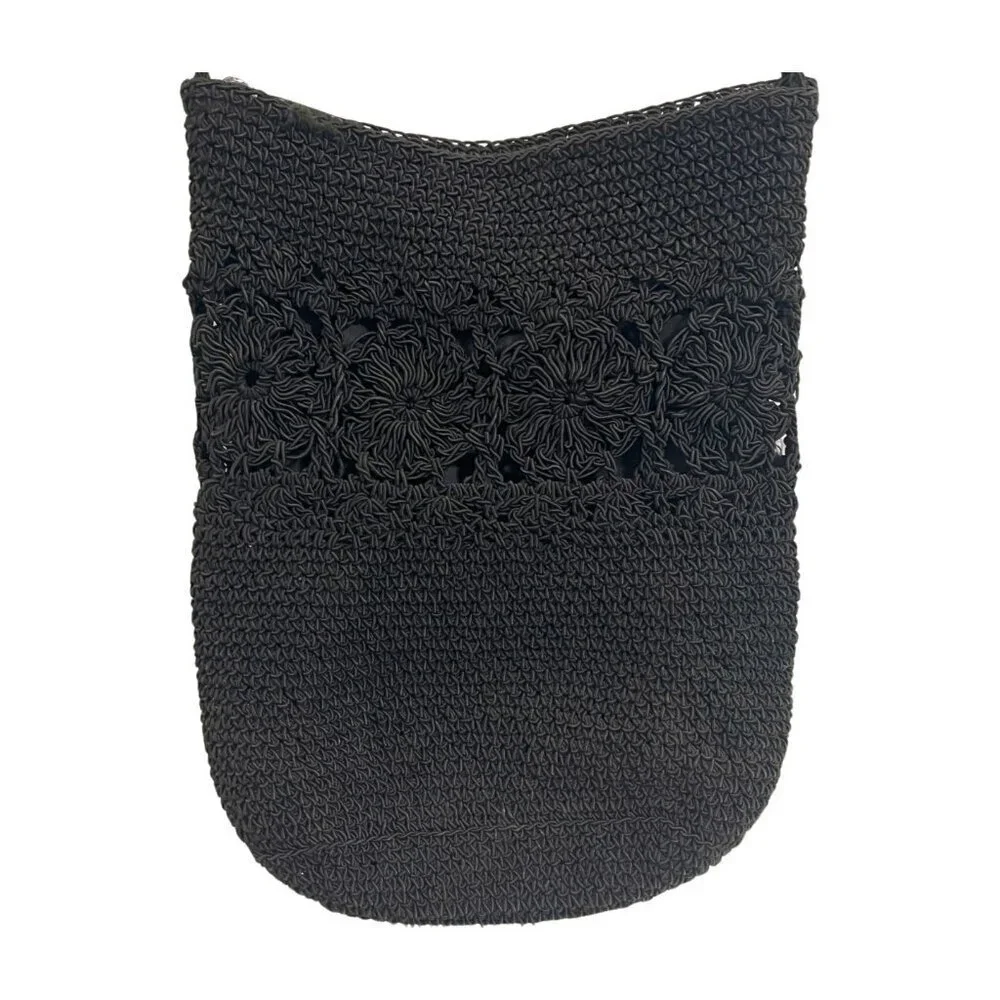Kathie Lee Collection Black Macrame Crossbody Purse Zipper Closure Boho